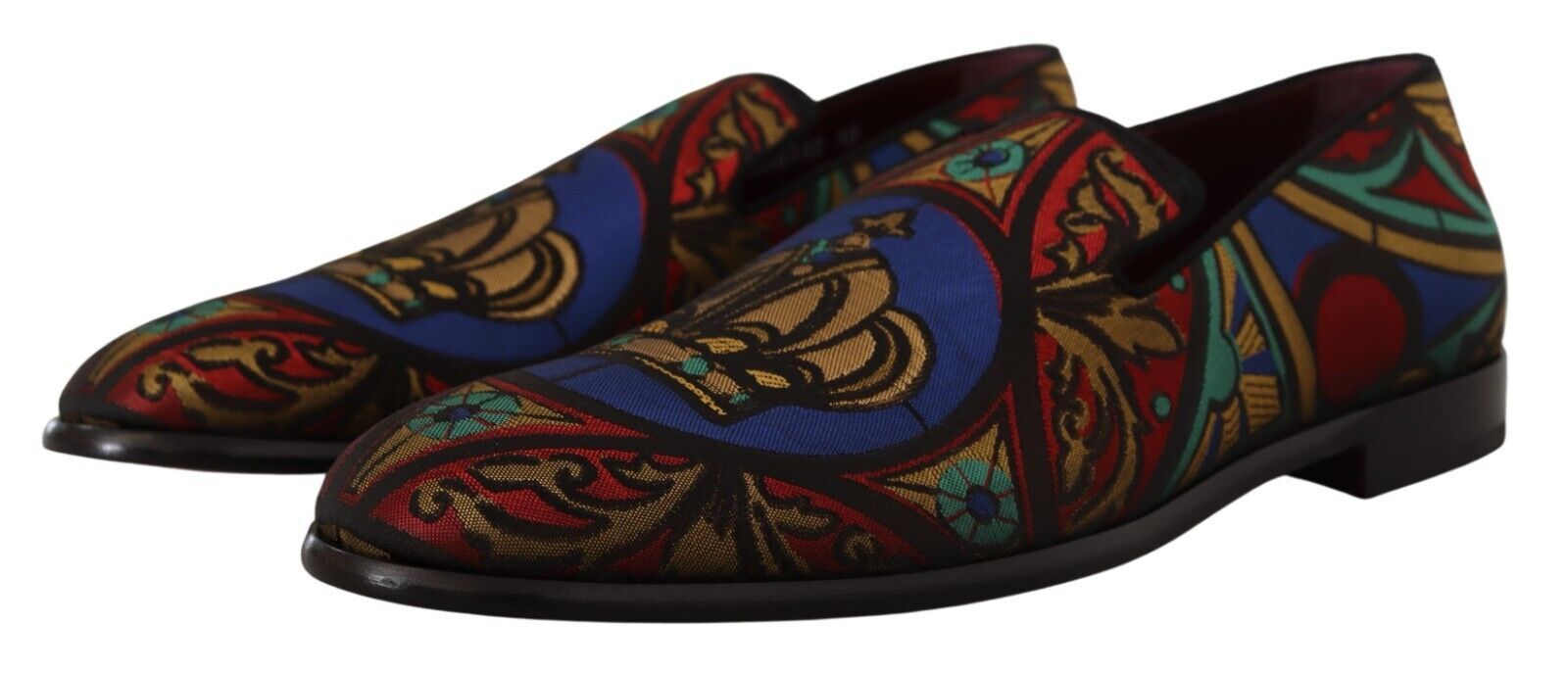 Dolce & Gabbana Multicolor Jacquard Crown Slippers Loafers Shoes - SMARTMARTNZ