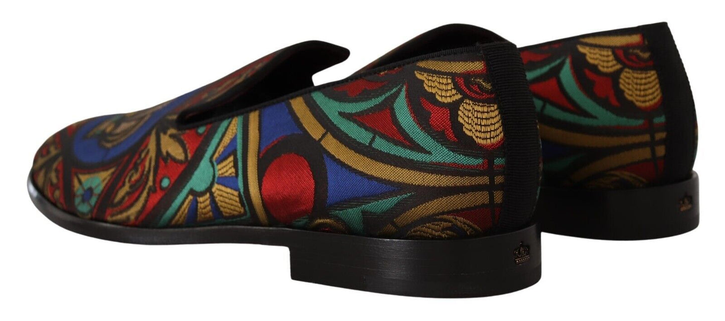 Dolce & Gabbana Multicolor Jacquard Crown Slippers Loafers Shoes - SMARTMARTNZ