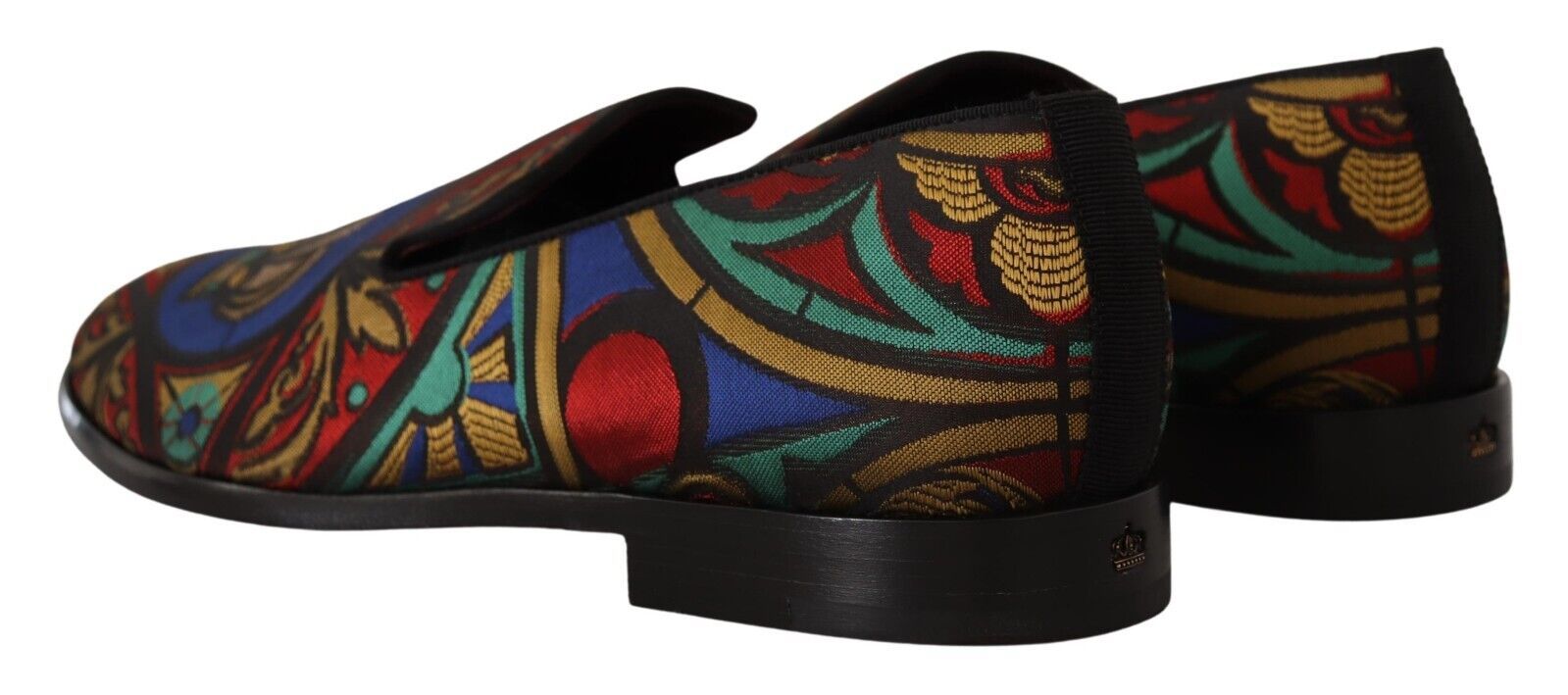 Dolce & Gabbana Multicolor Jacquard Crown Slippers Loafers Shoes - SMARTMARTNZ