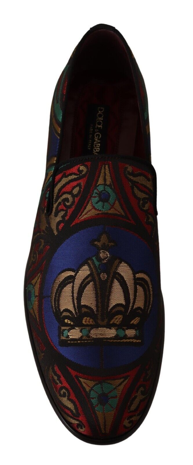 Dolce & Gabbana Multicolor Jacquard Crown Slippers Loafers Shoes - SMARTMARTNZ