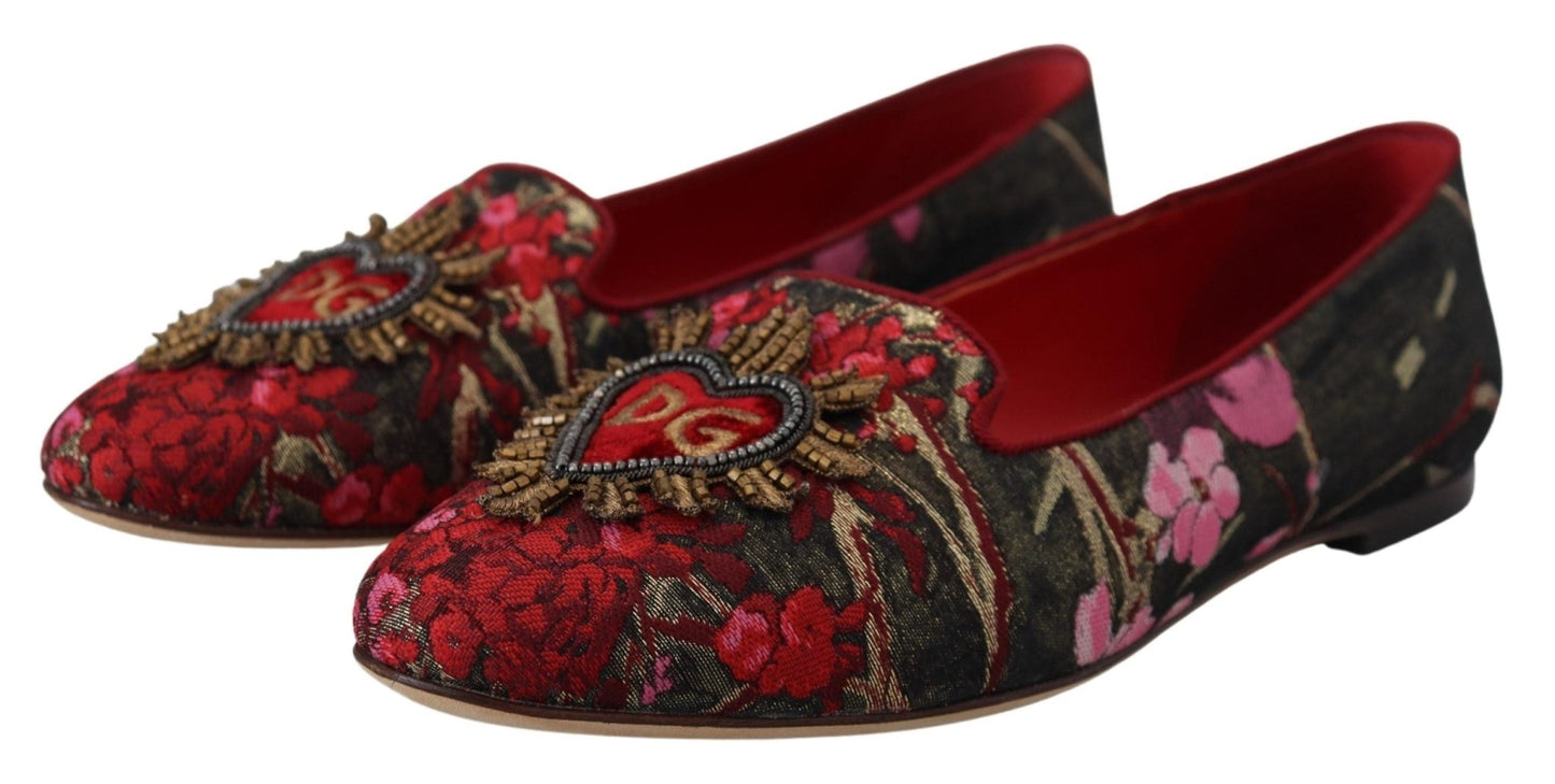 Dolce & Gabbana Multicolor Jacquard Sacred Heart Patch Slip On Shoes - SMARTMARTNZ