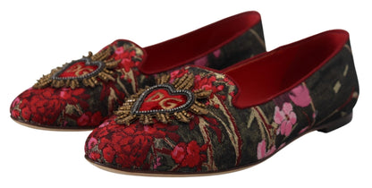 Dolce & Gabbana Multicolor Jacquard Sacred Heart Patch Slip On Shoes - SMARTMARTNZ