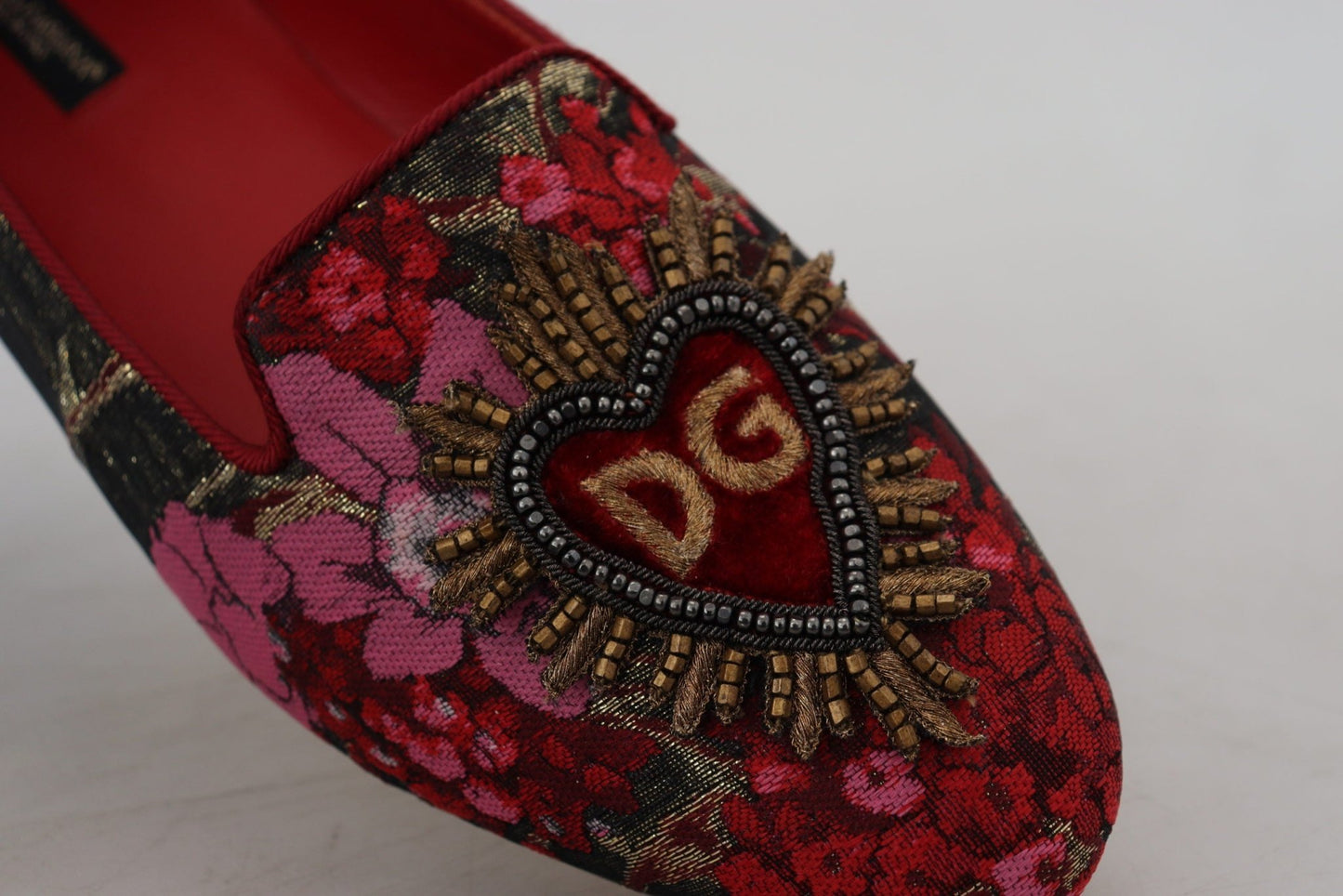 Dolce & Gabbana Multicolor Jacquard Sacred Heart Patch Slip On Shoes - SMARTMARTNZ