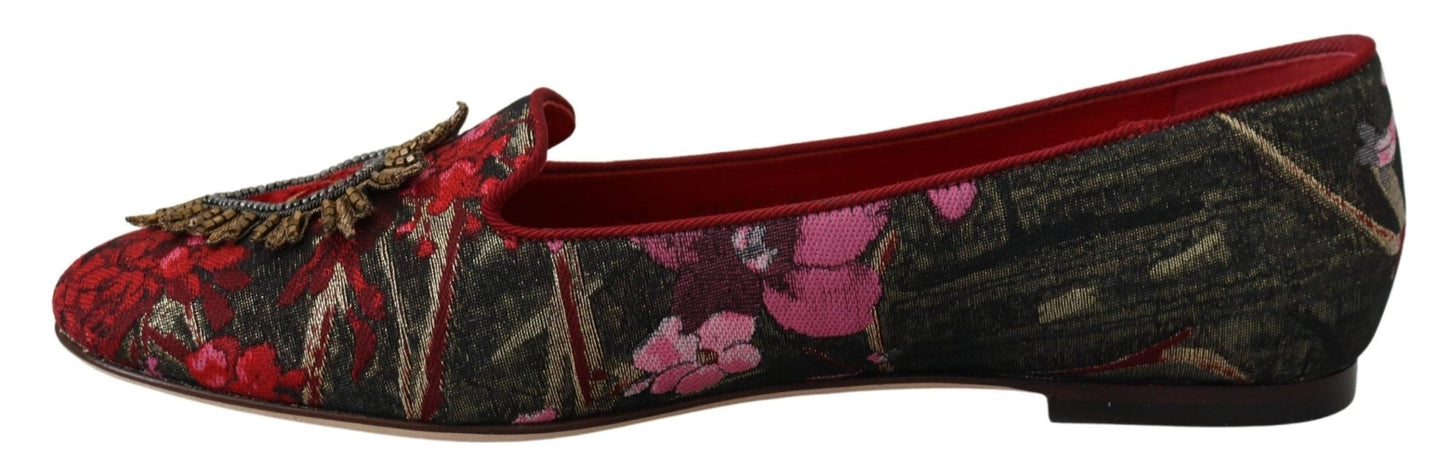 Dolce & Gabbana Multicolor Jacquard Sacred Heart Patch Slip On Shoes - SMARTMARTNZ