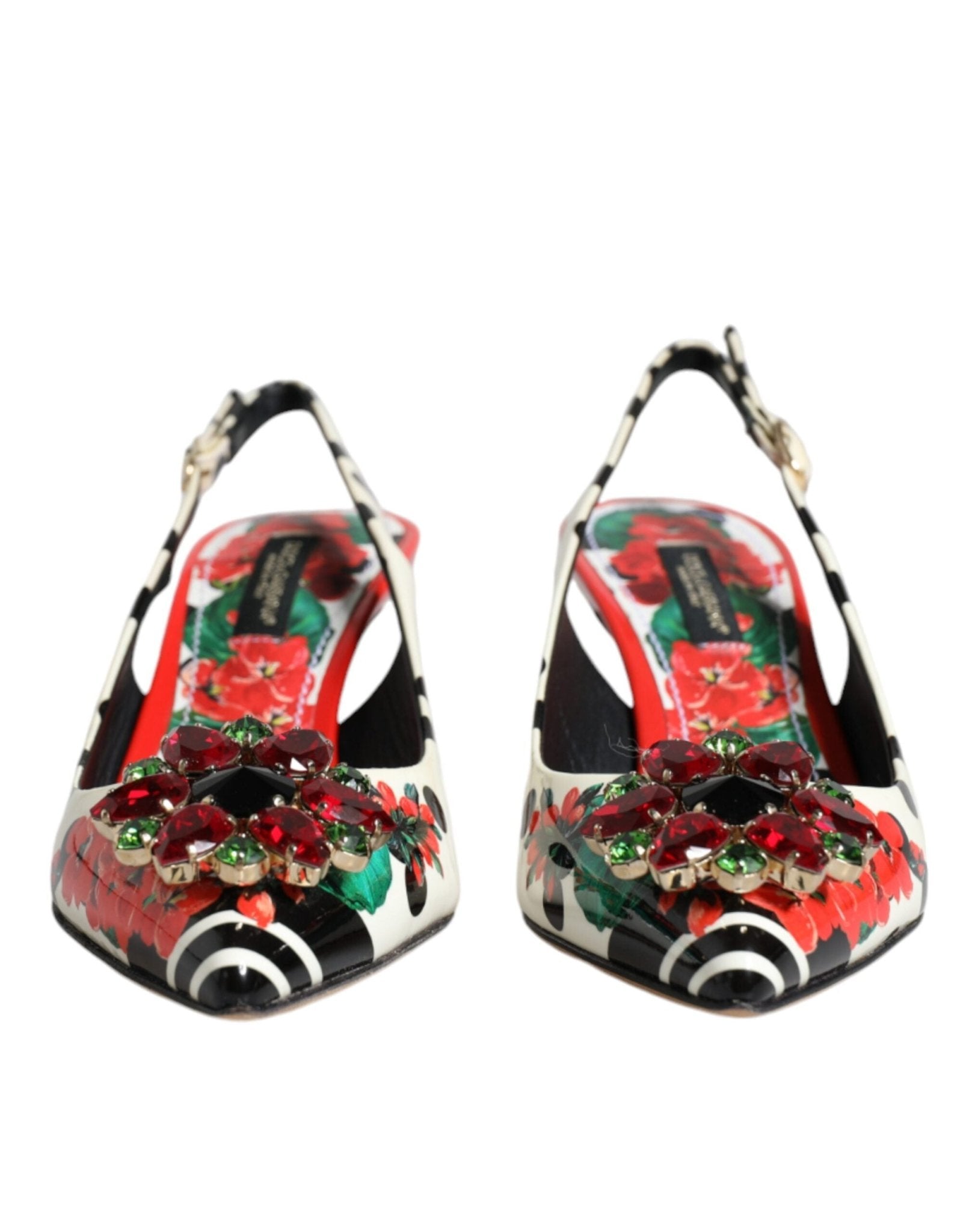 Dolce & Gabbana Multicolor Leather Crystal Heels Slingback Shoes - SMARTMARTNZ