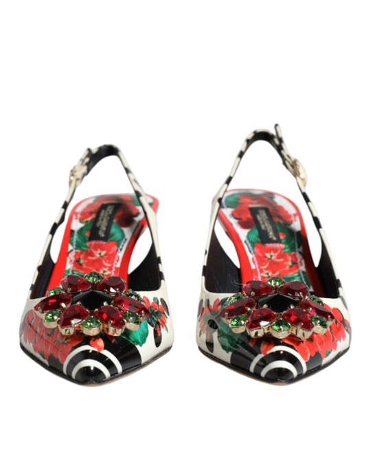 Dolce & Gabbana Multicolor Leather Crystal Heels Slingback Shoes - SMARTMARTNZ