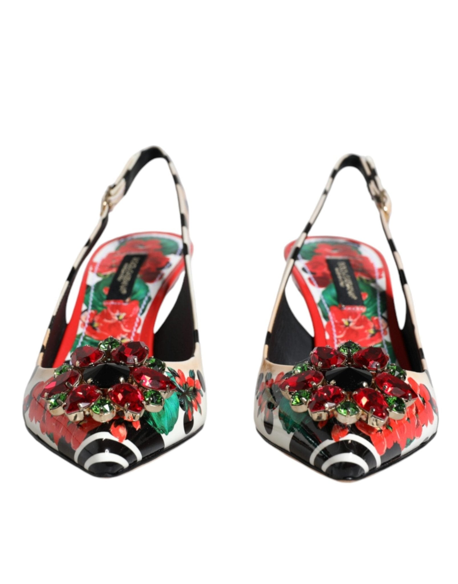 Dolce & Gabbana Multicolor Leather Crystal Heels Slingback Shoes - SMARTMARTNZ