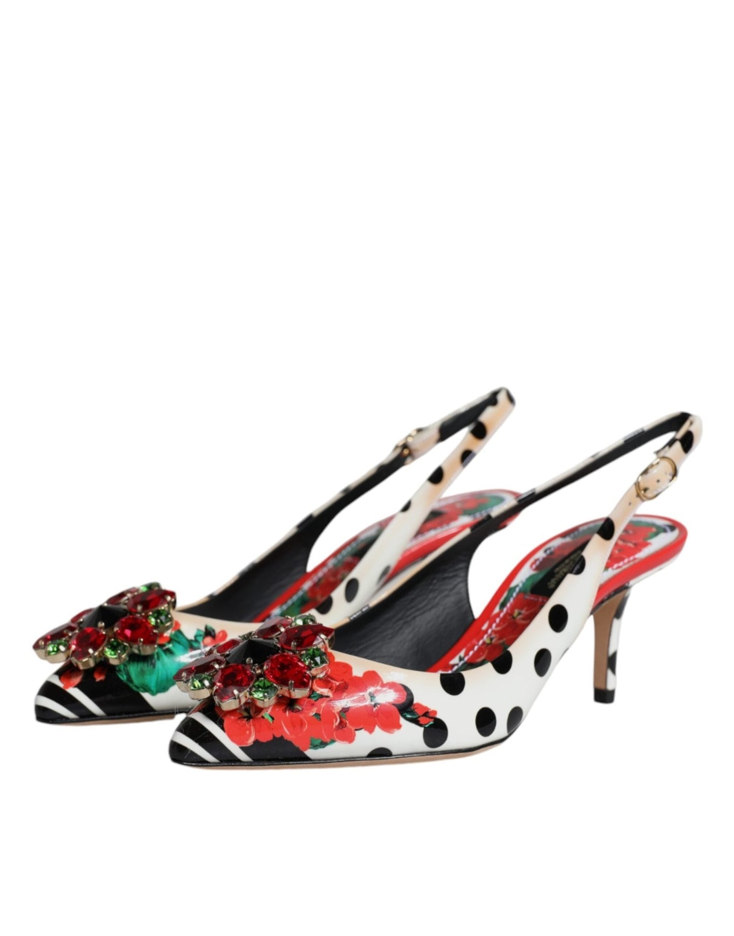 Dolce & Gabbana Multicolor Leather Crystal Heels Slingback Shoes - SMARTMARTNZ
