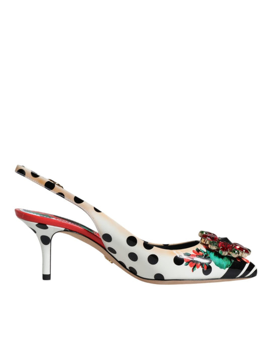 Dolce & Gabbana Multicolor Leather Crystal Heels Slingback Shoes - SMARTMARTNZ