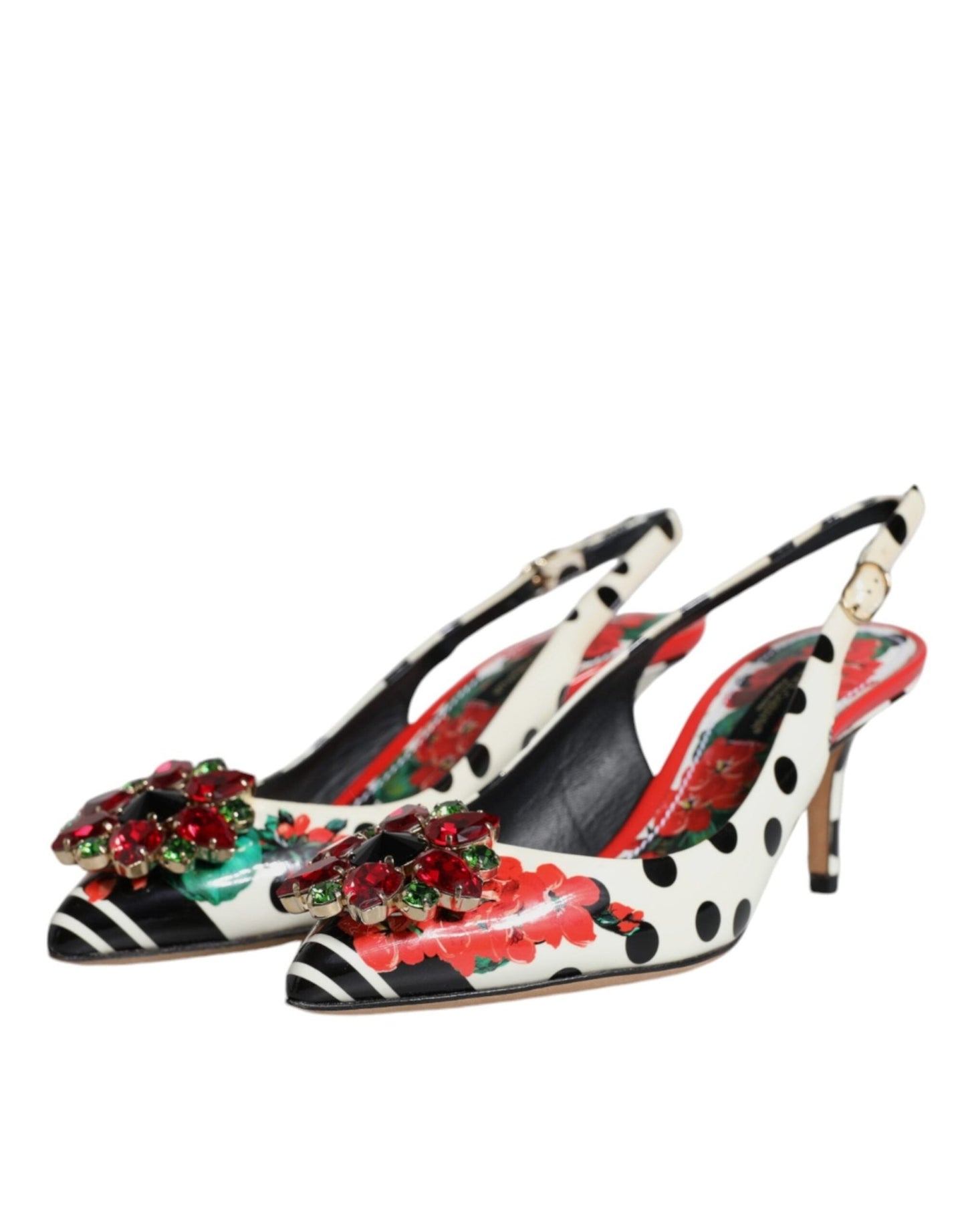 Dolce & Gabbana Multicolor Leather Crystal Heels Slingback Shoes - SMARTMARTNZ