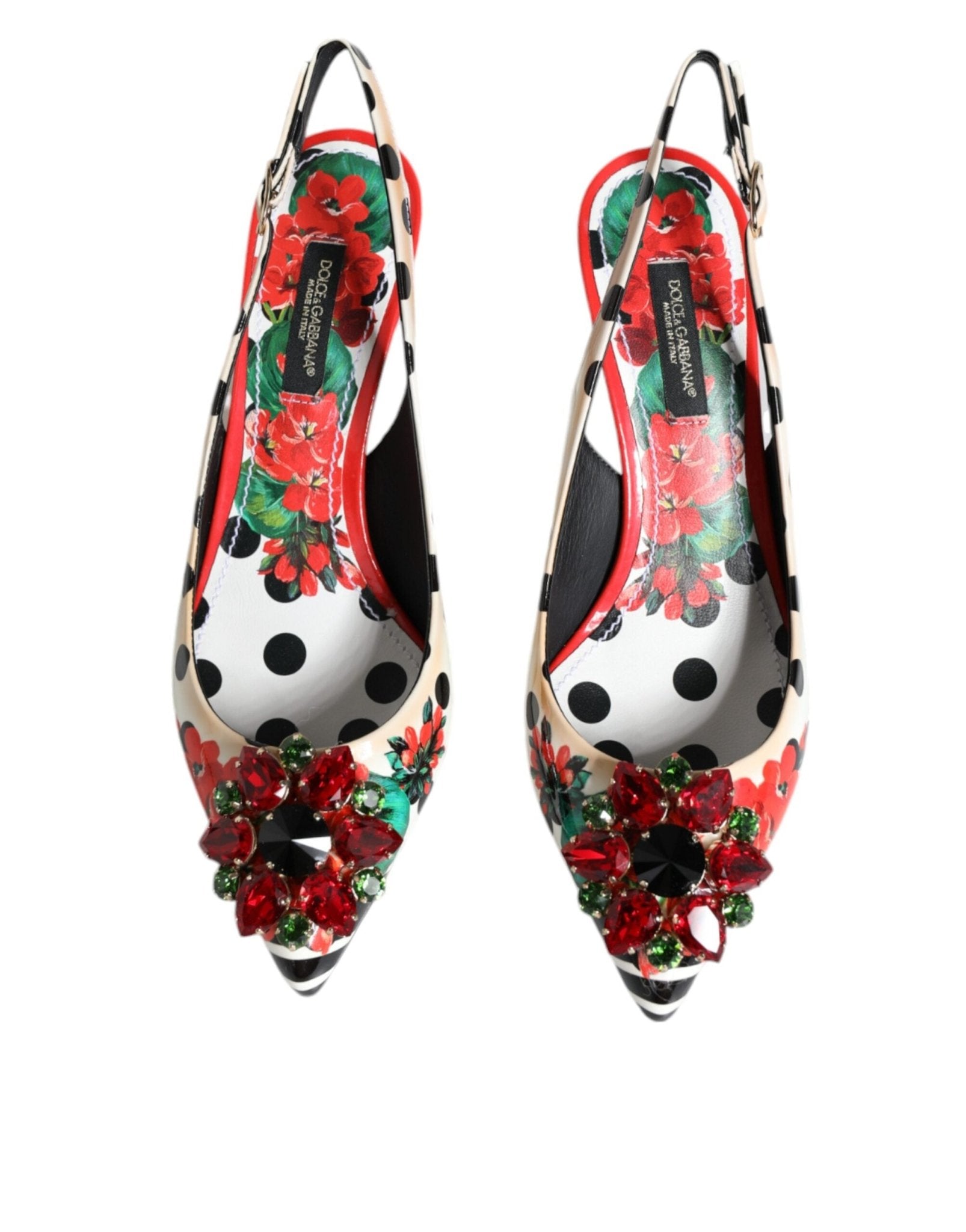 Dolce & Gabbana Multicolor Leather Crystal Heels Slingback Shoes - SMARTMARTNZ