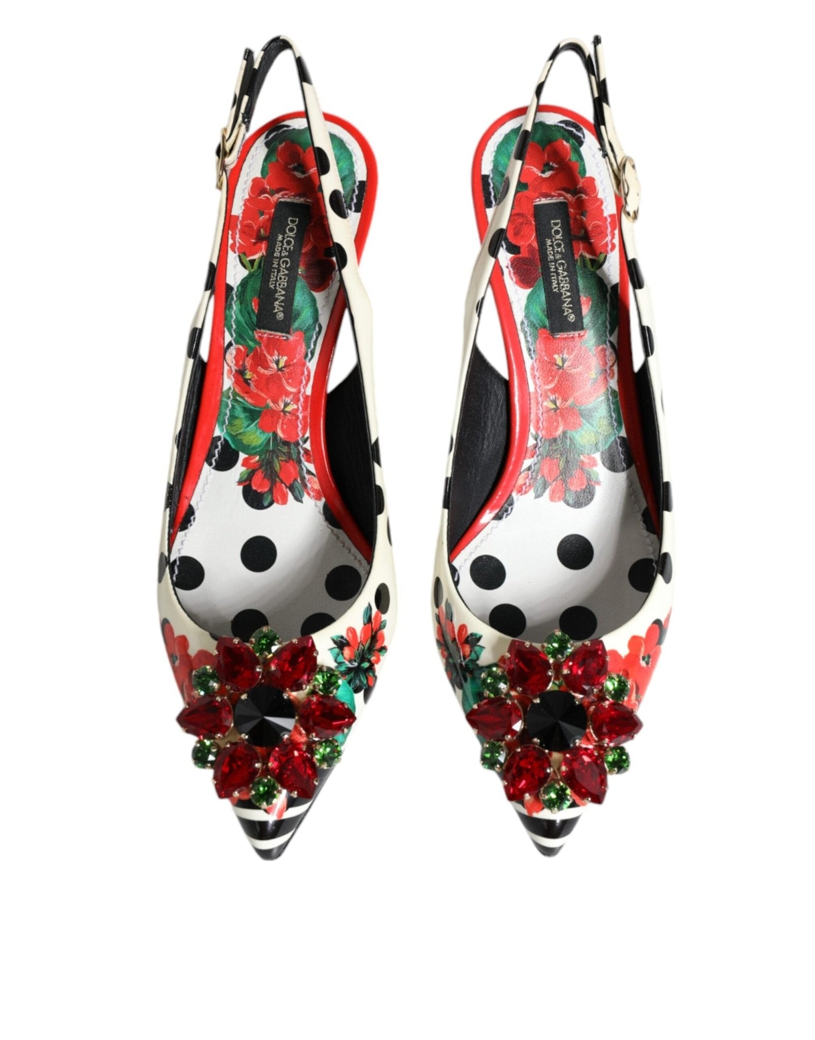 Dolce & Gabbana Multicolor Leather Crystal Heels Slingback Shoes - SMARTMARTNZ