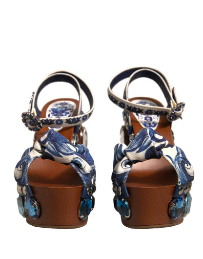Dolce & Gabbana Multicolor Majolica Embellished Wedge Sandals Shoes - SMARTMARTNZ