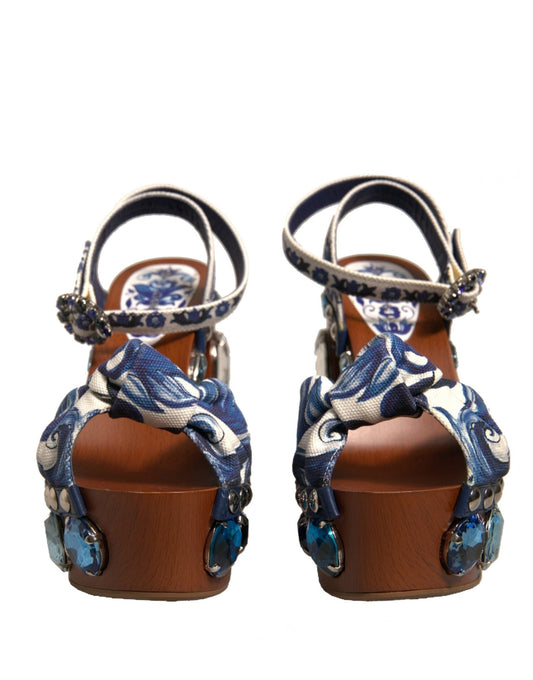 Dolce & Gabbana Multicolor Majolica Embellished Wedge Sandals Shoes - SMARTMARTNZ