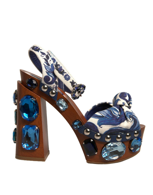 Dolce & Gabbana Multicolor Majolica Embellished Wedge Sandals Shoes - SMARTMARTNZ
