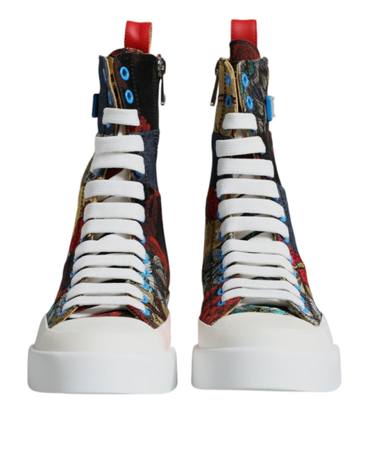 Dolce & Gabbana Multicolor Patchwork High Top Sneakers Shoes - SMARTMARTNZ