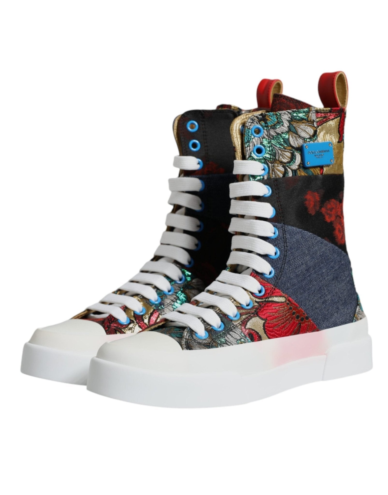 Dolce & Gabbana Multicolor Patchwork High Top Sneakers Shoes - SMARTMARTNZ