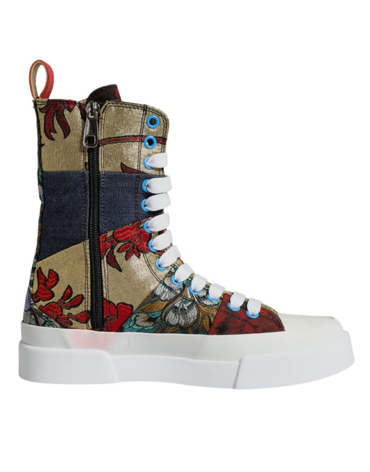 Dolce & Gabbana Multicolor Patchwork High Top Sneakers Shoes - SMARTMARTNZ