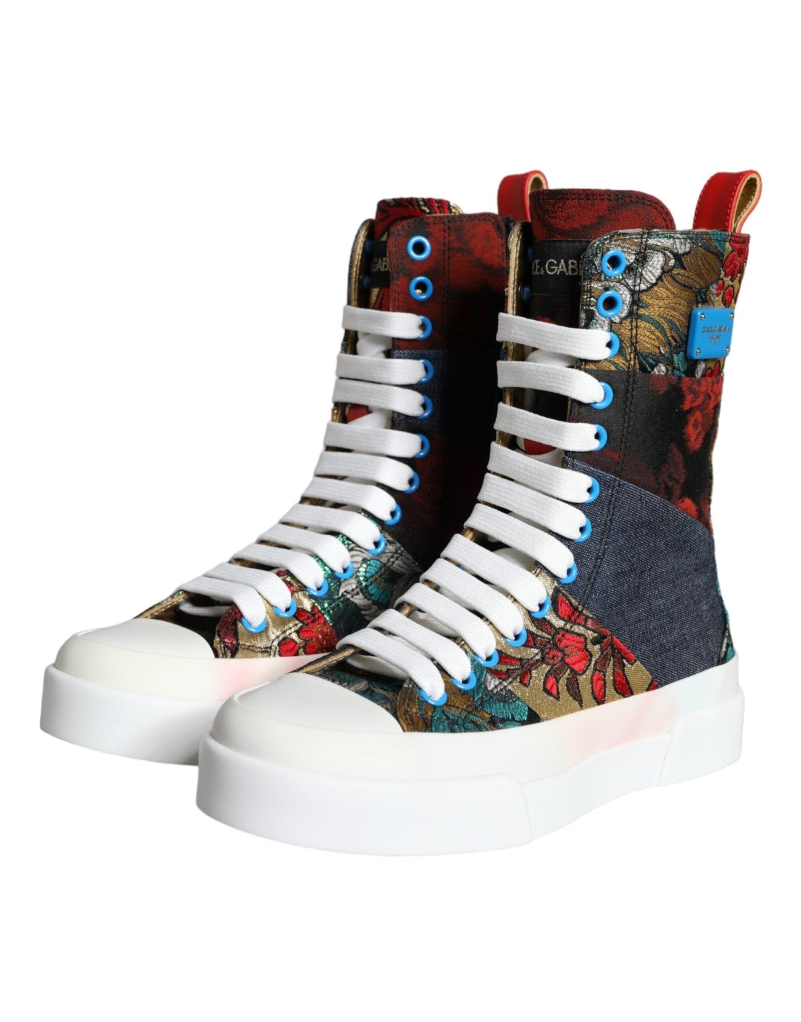 Dolce & Gabbana Multicolor Patchwork Logo High Top Sneakers Shoes - SMARTMARTNZ