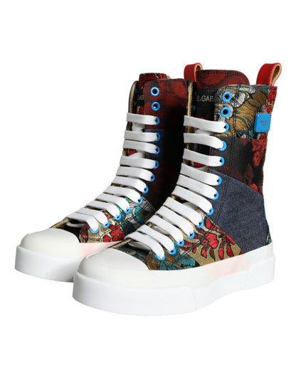 Dolce & Gabbana Multicolor Patchwork Logo High Top Sneakers Shoes - SMARTMARTNZ