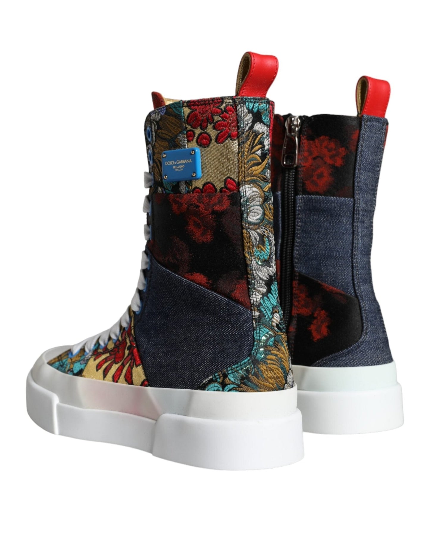Dolce & Gabbana Multicolor Patchwork Logo High Top Sneakers Shoes - SMARTMARTNZ