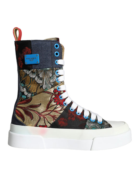 Dolce & Gabbana Multicolor Patchwork Logo High Top Sneakers Shoes - SMARTMARTNZ