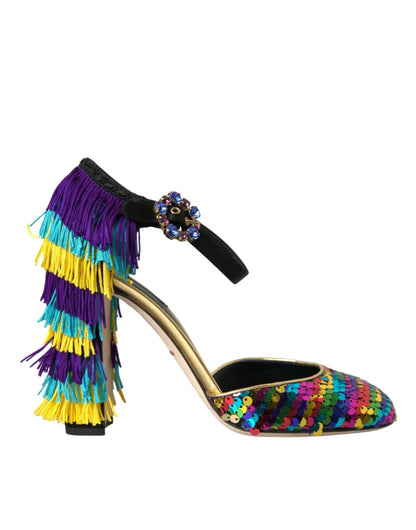 Dolce & Gabbana Multicolor Sequin Crystal Mary Jane Shoes - SMARTMARTNZ