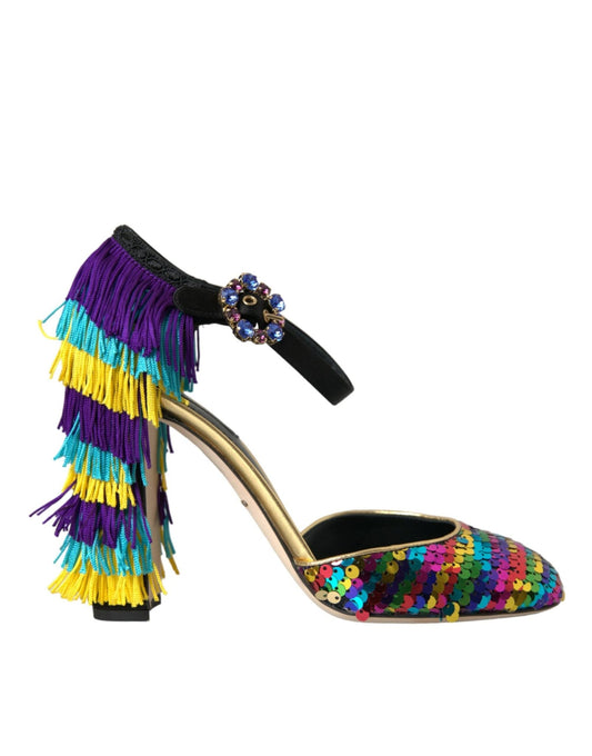 Dolce & Gabbana Multicolor Sequin Crystal Mary Jane Shoes - SMARTMARTNZ
