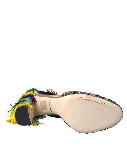 Dolce & Gabbana Multicolor Sequin Crystal Mary Jane Shoes - SMARTMARTNZ