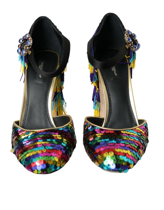 Dolce & Gabbana Multicolor Sequin Crystal Mary Jane Shoes - SMARTMARTNZ