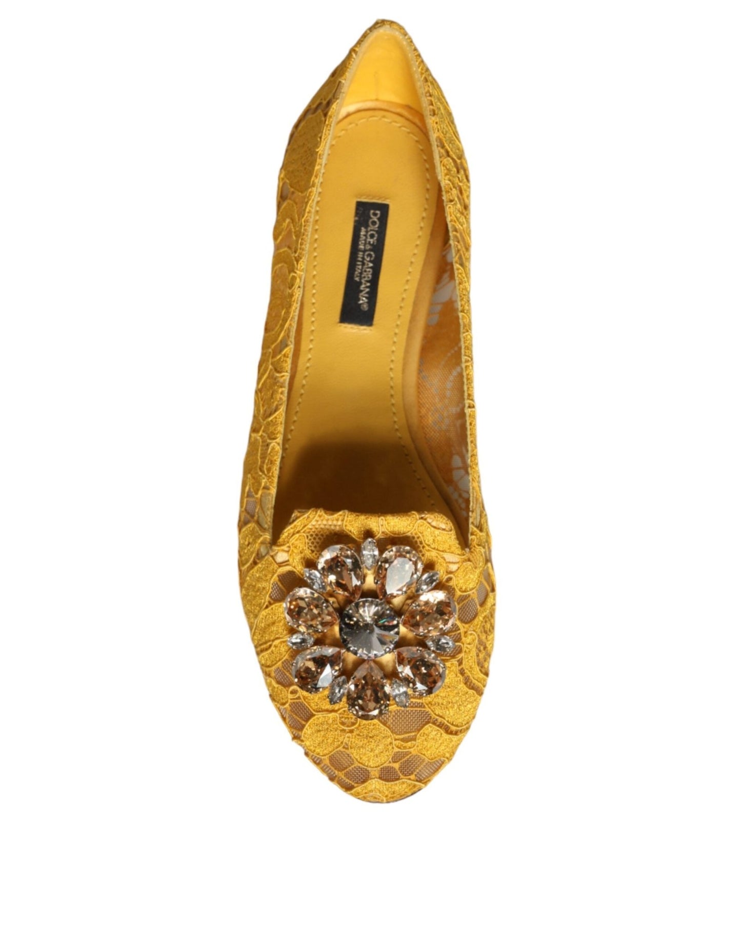 Dolce & Gabbana Mustard Lace Crystal Ballet Flats Loafer Shoes - SMARTMARTNZ