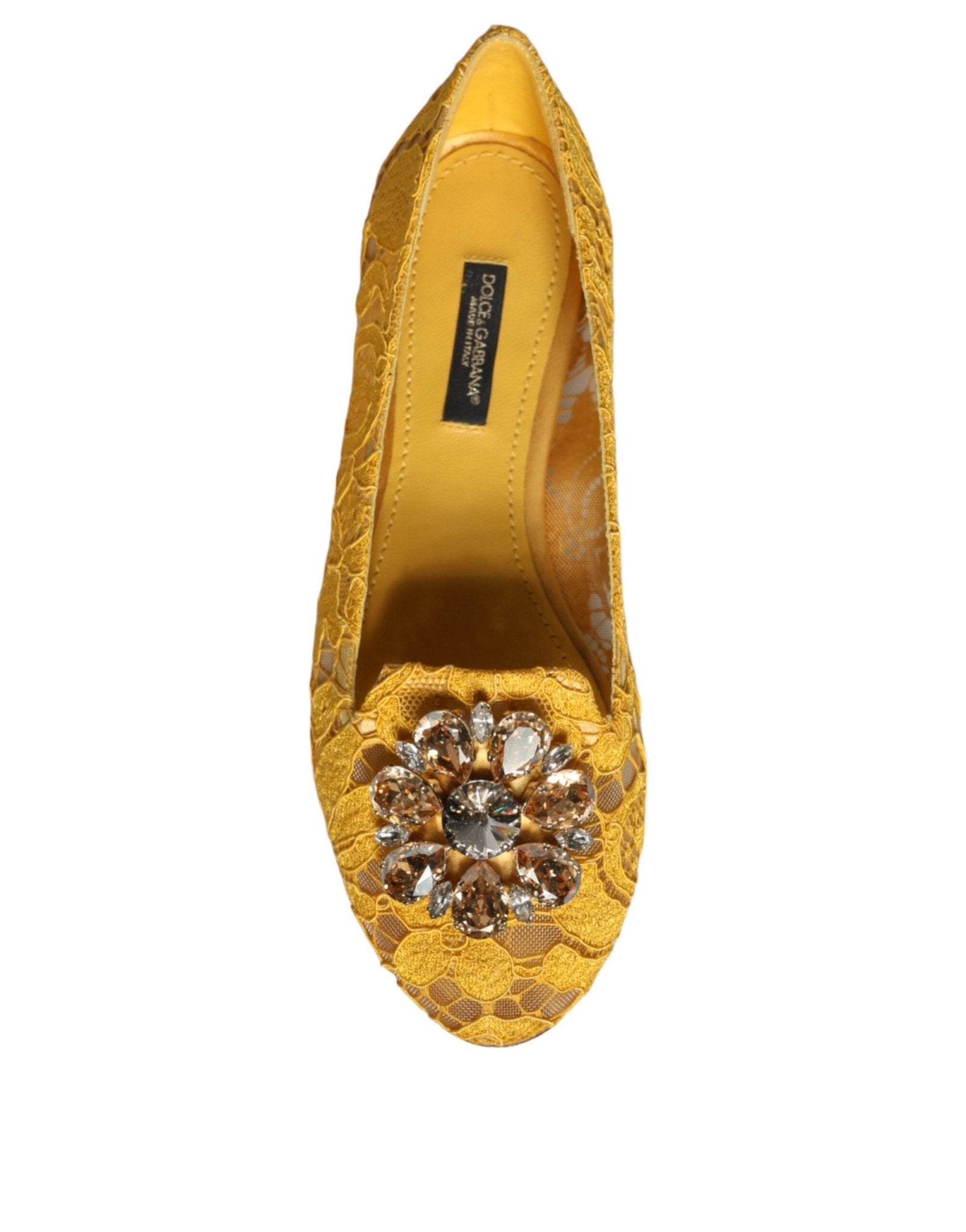 Dolce & Gabbana Mustard Lace Crystal Ballet Flats Loafer Shoes - SMARTMARTNZ
