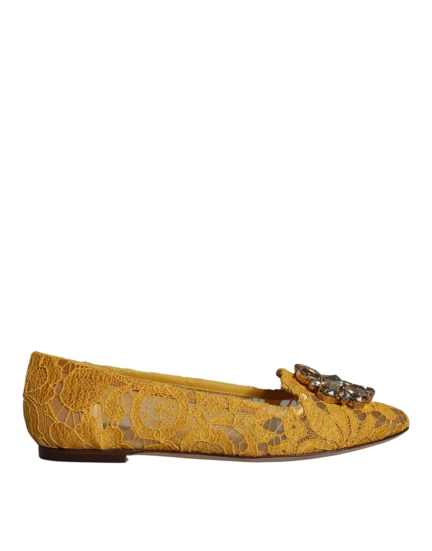 Dolce & Gabbana Mustard Lace Crystal Ballet Flats Loafer Shoes - SMARTMARTNZ