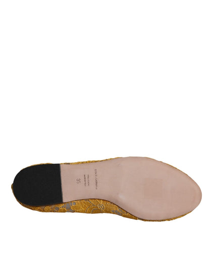 Dolce & Gabbana Mustard Lace Crystal Ballet Flats Loafer Shoes - SMARTMARTNZ