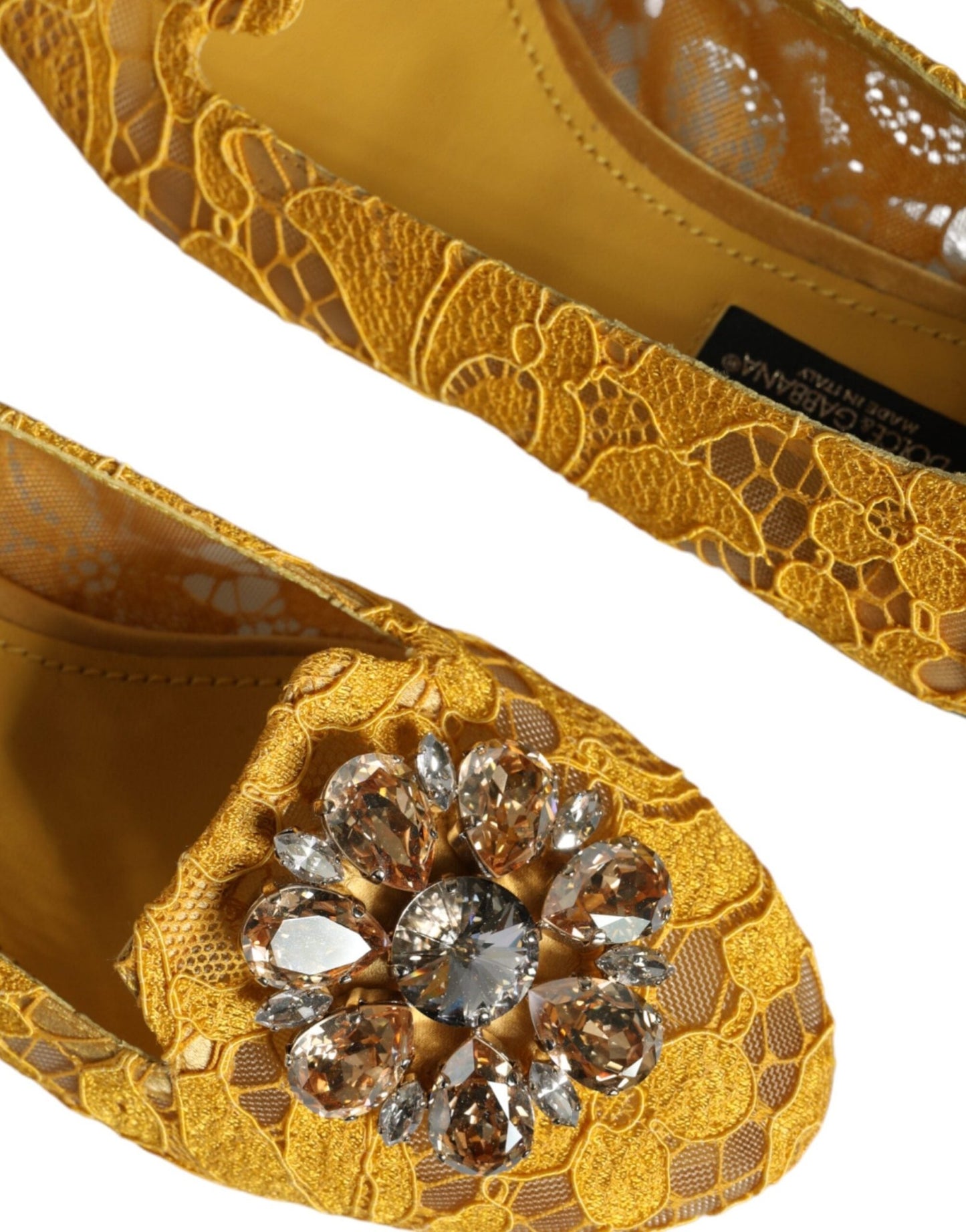 Dolce & Gabbana Mustard Lace Crystal Ballet Flats Loafer Shoes - SMARTMARTNZ