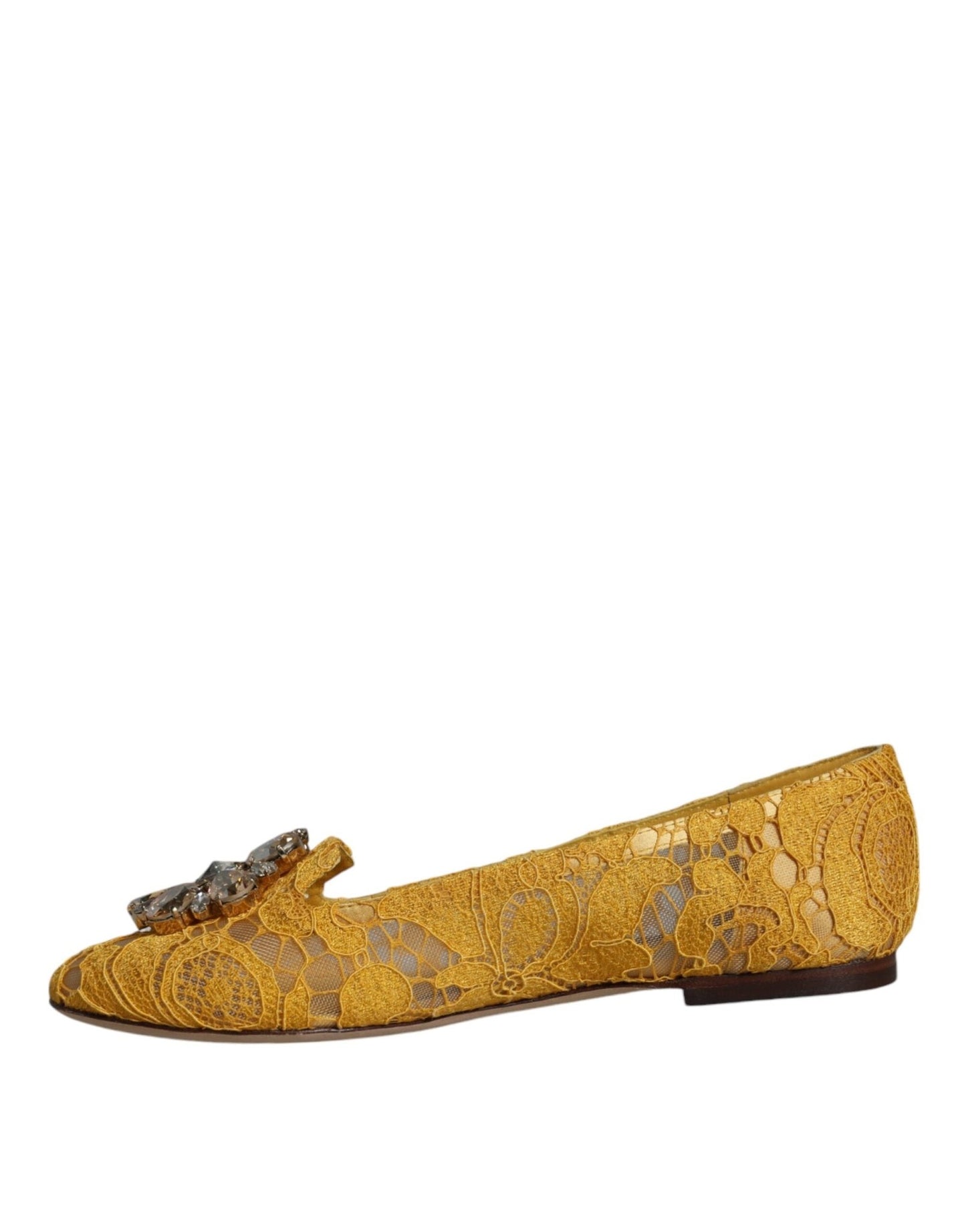 Dolce & Gabbana Mustard Lace Crystal Ballet Flats Loafer Shoes - SMARTMARTNZ