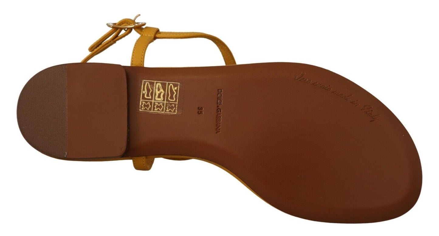 Dolce & Gabbana Mustard Leather Devotion Flats Sandals Shoes - SMARTMARTNZ