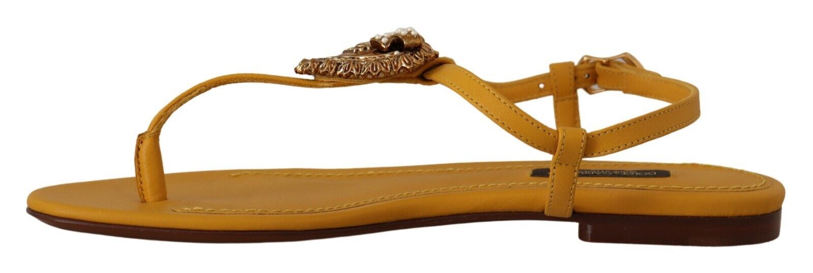 Dolce & Gabbana Mustard Leather Devotion Flats Sandals Shoes - SMARTMARTNZ