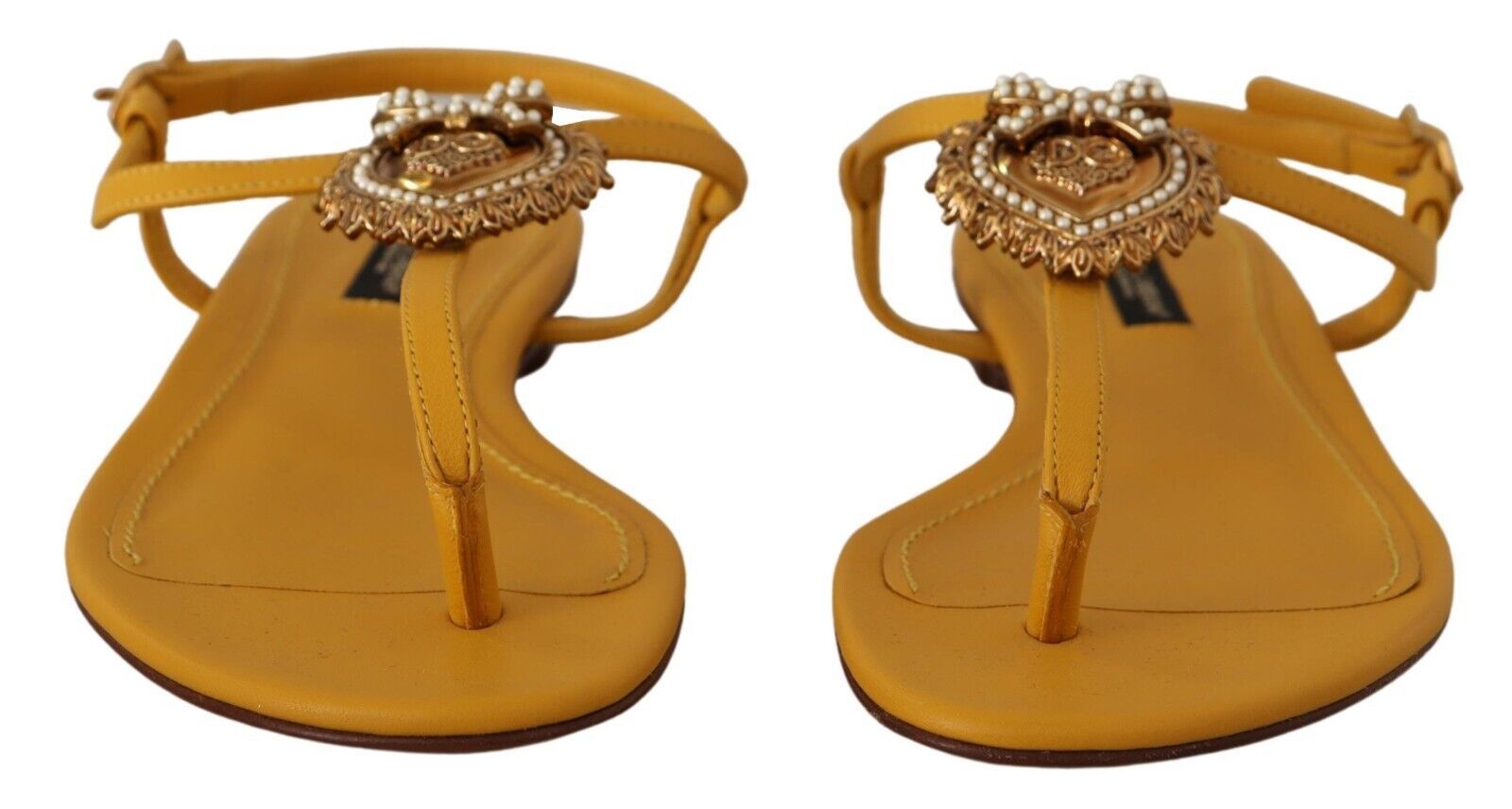Dolce & Gabbana Mustard Leather Devotion Flats Sandals Shoes - SMARTMARTNZ