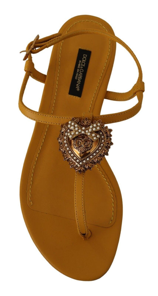 Dolce & Gabbana Mustard Leather Devotion Flats Sandals Shoes - SMARTMARTNZ
