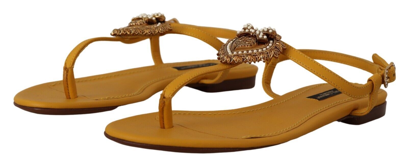 Dolce & Gabbana Mustard Leather Devotion Flats Sandals Shoes - SMARTMARTNZ