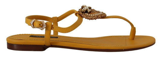 Dolce & Gabbana Mustard Leather Devotion Flats Sandals Shoes - SMARTMARTNZ