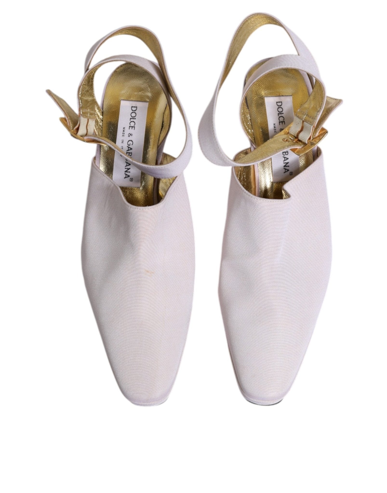 Dolce & Gabbana Off White Block Heel Slingback Sandals Shoes - SMARTMARTNZ