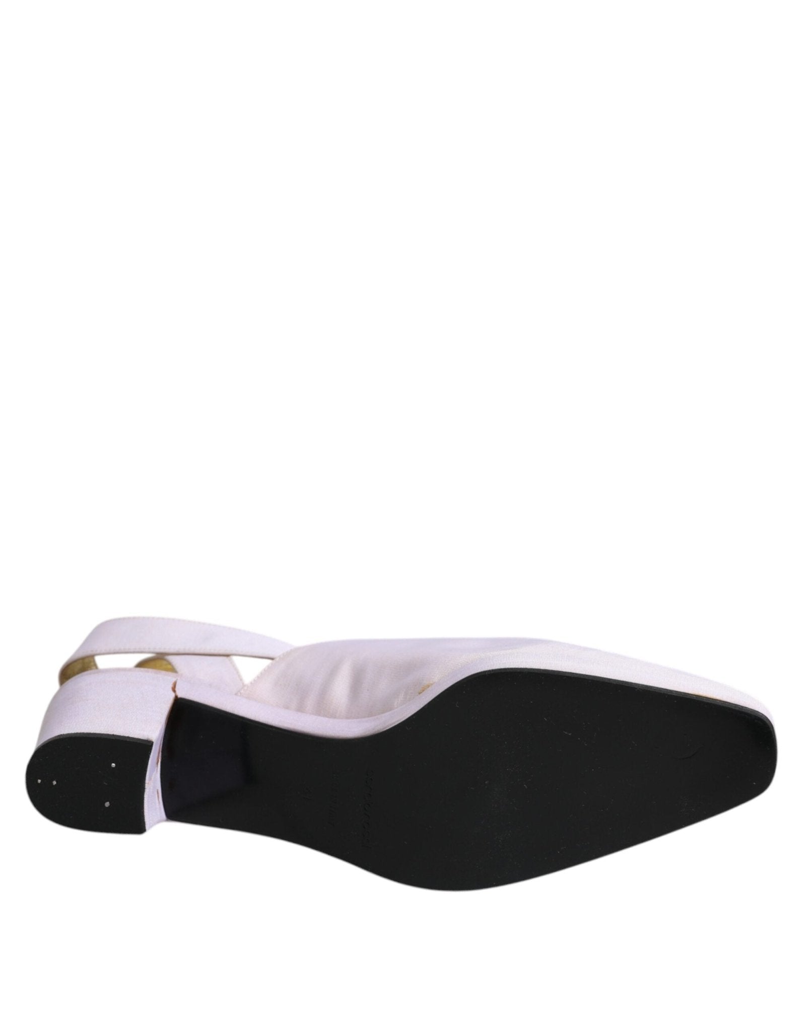 Dolce & Gabbana Off White Block Heel Slingback Sandals Shoes - SMARTMARTNZ