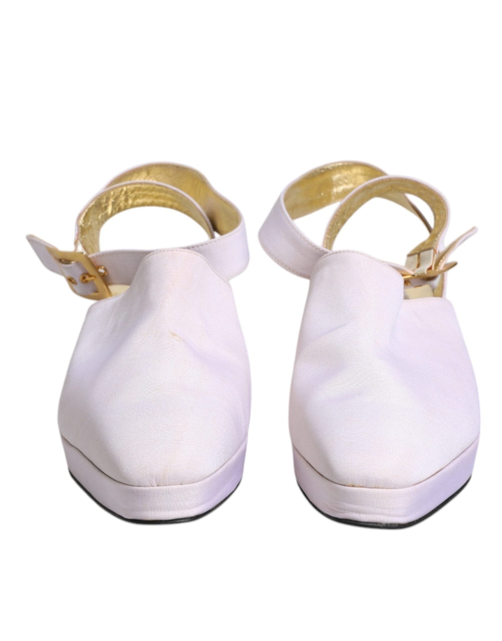 Dolce & Gabbana Off White Block Heel Slingback Sandals Shoes - SMARTMARTNZ