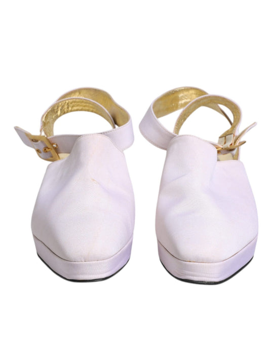 Dolce & Gabbana Off White Block Heel Slingback Sandals Shoes - SMARTMARTNZ