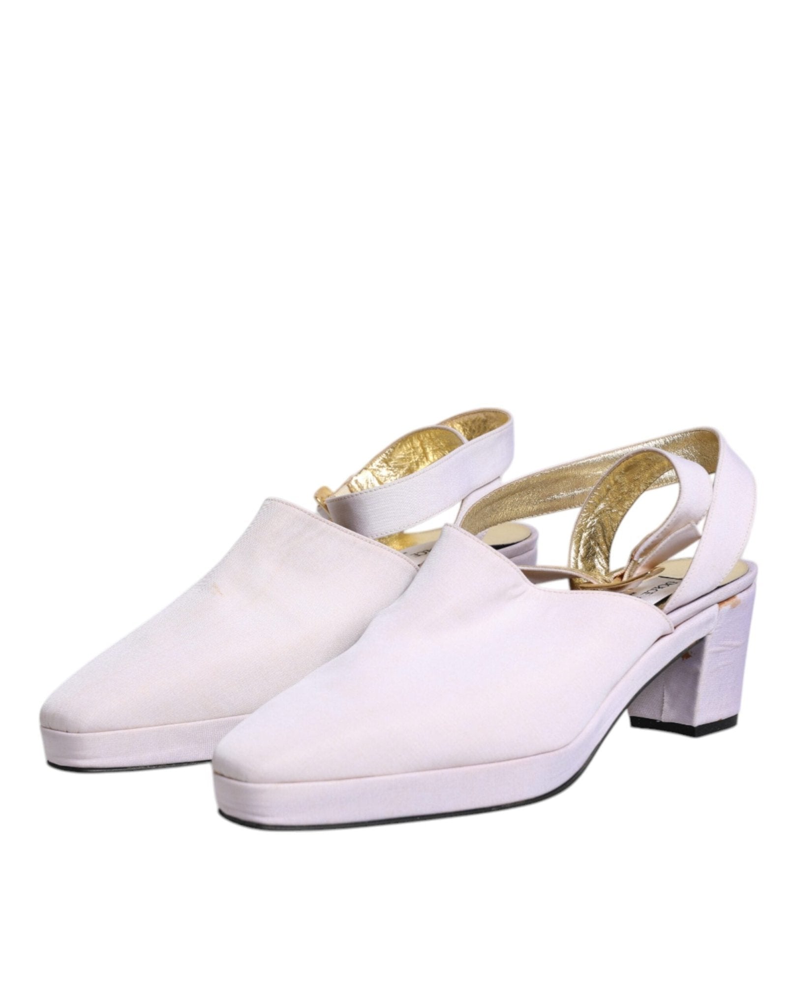 Dolce & Gabbana Off White Block Heel Slingback Sandals Shoes - SMARTMARTNZ