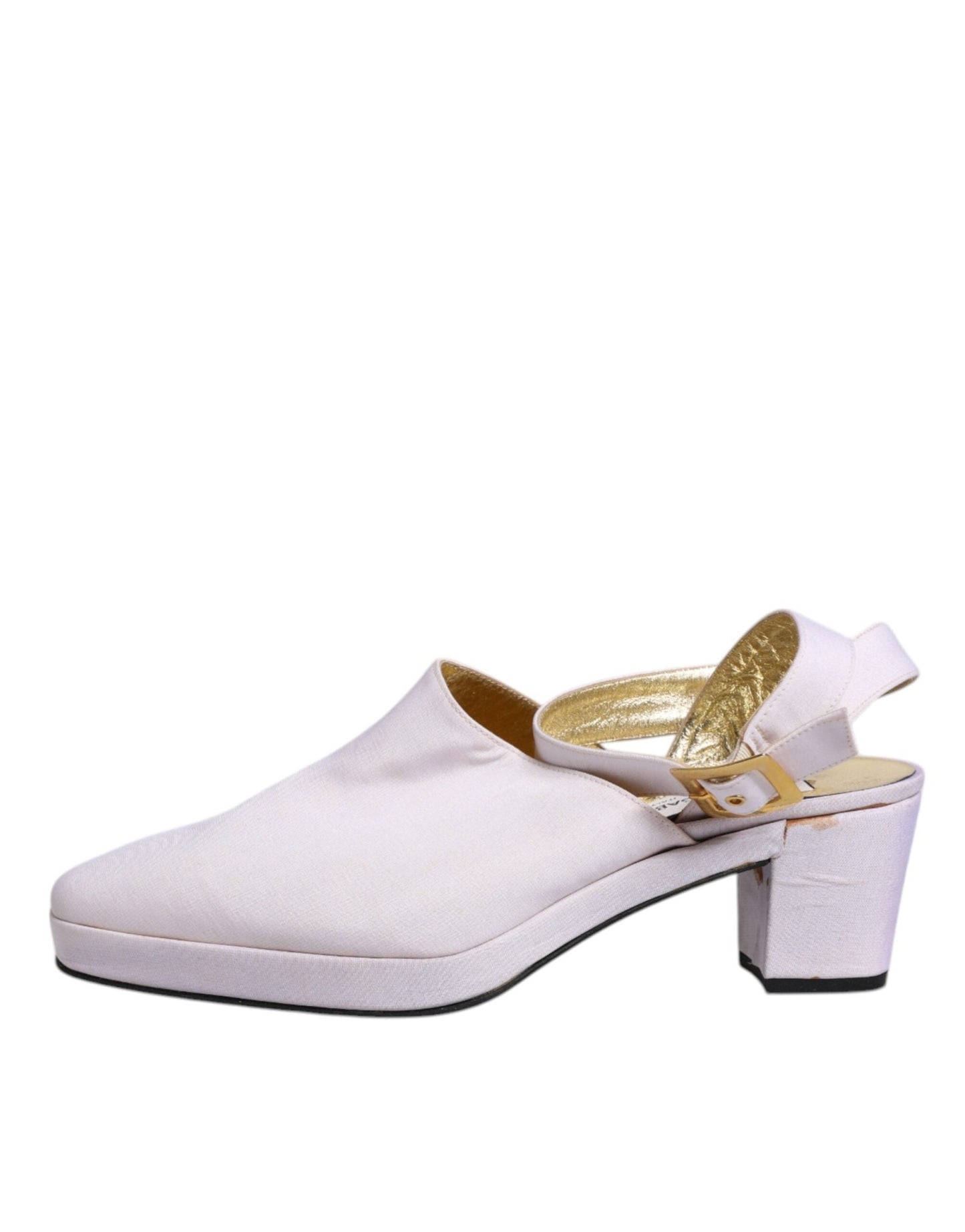 Dolce & Gabbana Off White Block Heel Slingback Sandals Shoes - SMARTMARTNZ