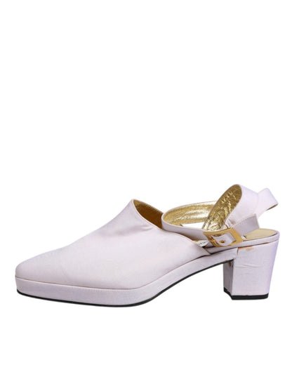 Dolce & Gabbana Off White Block Heel Slingback Sandals Shoes - SMARTMARTNZ