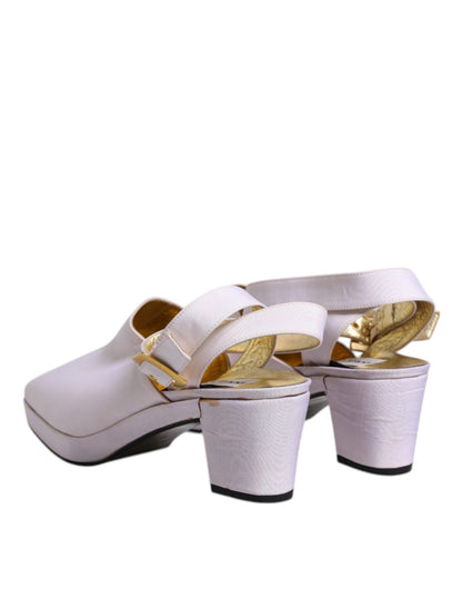 Dolce & Gabbana Off White Block Heel Slingback Sandals Shoes - SMARTMARTNZ